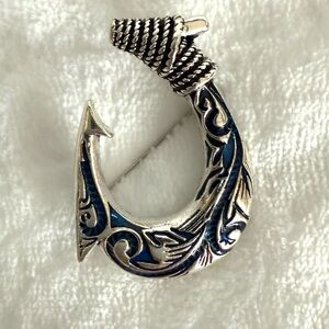 Silver and Blue Fish Hook Brooch NWOT